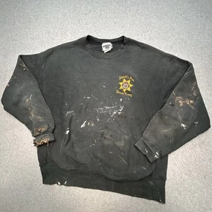 VTG 90s Trashed Sun Faded Black Sweatshirt Distressed Sheriff Dept Nassau County - Picture 1 of 17