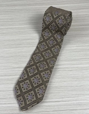 J. Ferrar Tie 3 1/4” Purple Floral Gold Brown Mens 100% Italian Silk Necktie - Image 1 of 4