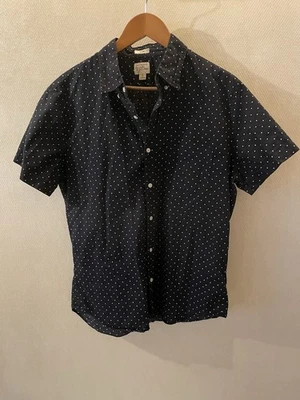 J Crew Shirt Mens Large Navy Blue White Polka Dot Short Sleeve Slim Button Up - Image 1 of 4