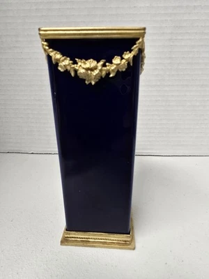 Claus Josef Riedel Vase Cobalt Blue 6"X2"X2" Gold Garland Gilt - Image 1 of 4