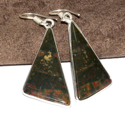 经典血石 925 镀银手工耳环 2 英寸时尚礼物 MJ — 第 1/3 张图片