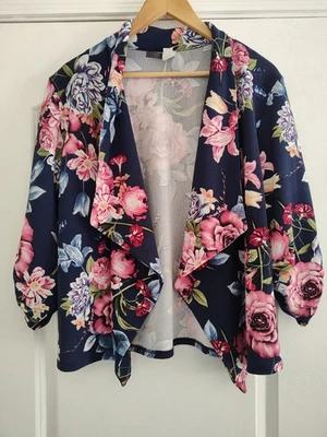 Cárdigan MOA EE. UU. Damas Talla 2X Azul Marino Floral Frente Abierto Cottagecore Romántico  Foto 1 de 4