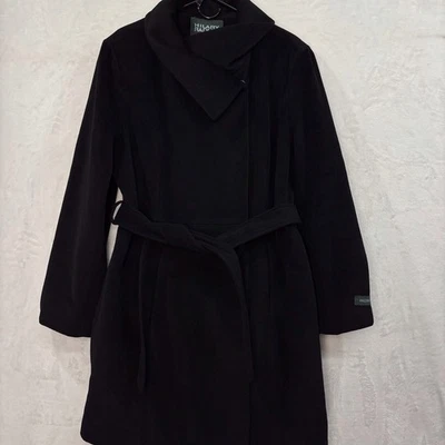 Abrigo HILARY RADLEY Lana Angora Cinturón Cuello Alto Negro Mujer 16 Botones Cruzados Foto 1 de 4