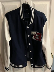 Men's True Religion Blue Snap Up Varsity Letterman Jacket Size Medium - Picture 1 of 9