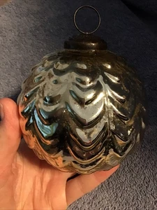 Vtg Glass Ball Ornament Kugel Style Silver Textured Large As Is Estate Find - Picture 1 of 12