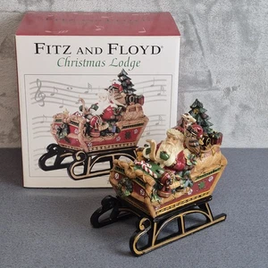Fitz & Floyd Christmas Lodge Santa Sleigh Presents Figurine Musical Here Comes.. - Picture 1 of 10