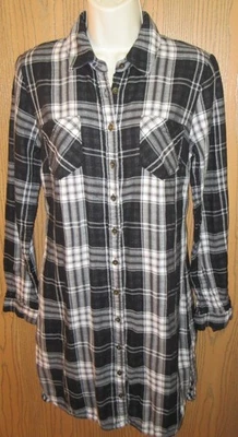 MERONA 黑色格子衬里棉质法兰绒衬衫连衣裙 L/S 尺寸 S NOST — 第 1/4 张图片