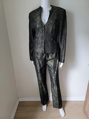 Vintage Alberto Makali Pantsuit Size 6 Green Crinkle Leopard Sparkle  New$329 - Image 1 of 4