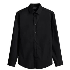 H&M Black Button-Down Regular Fit Easy Iron Long-Sleeve Dress Shirt Men's XS - Picture 1 of 6