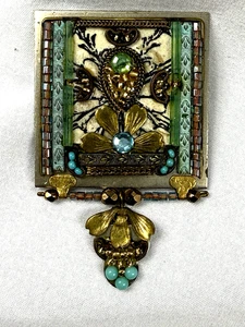 Pin  Brooch Vtg  Ayala Bar Detailed Blue Green Silver Gold Tone Artist Designer - Picture 1 of 7