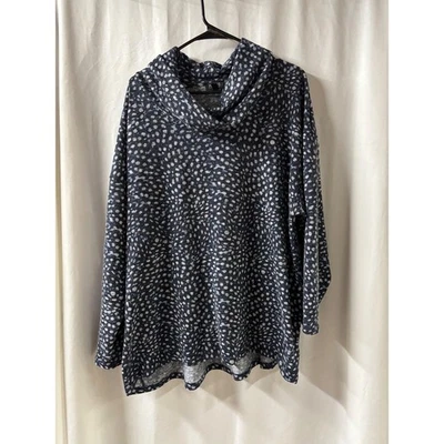JONES NEW YORK Womens 3X Cowl Neck Long Sleeve Tunic Top Blue White Print - Image 1 of 4