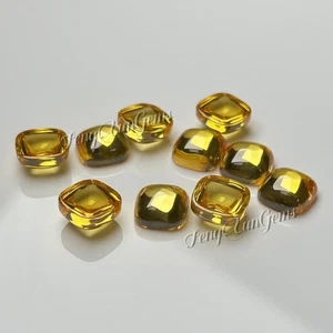 Cushion Cabochon Flat Back Zircon Golden Yellow Loose Diamond For Ring Inlay - Picture 1 of 5