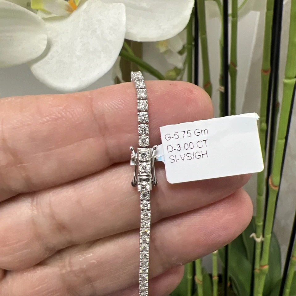9k White gold tennis bracelet Natural diamond 3ct Round Brilliant - Image 1 of 4