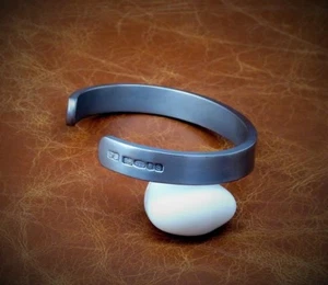Men's "Oxidised Silver" Solid Sterling 925 Silver, Men's Torque, Bangle Bracelet - Picture 1 of 12