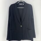Susan Graver Womens Large Jacket Blazer One Button Pockets Black Casual Office