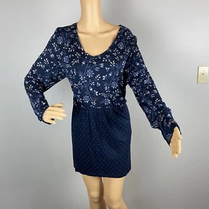 Abito blusa tunica J. Jill donna blu navy medio floreale manica lunga - Foto 1 di 7