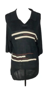 Liz Claiborne Thin Knit Tunic Size M Silk Blend 3/4 Sleeve Black Ivory Sweater - Picture 1 of 7