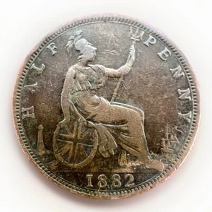 Great Britain 1882 H Half Penny Queen Victoria KM#754 5.46gr L282 - Picture 1 of 2