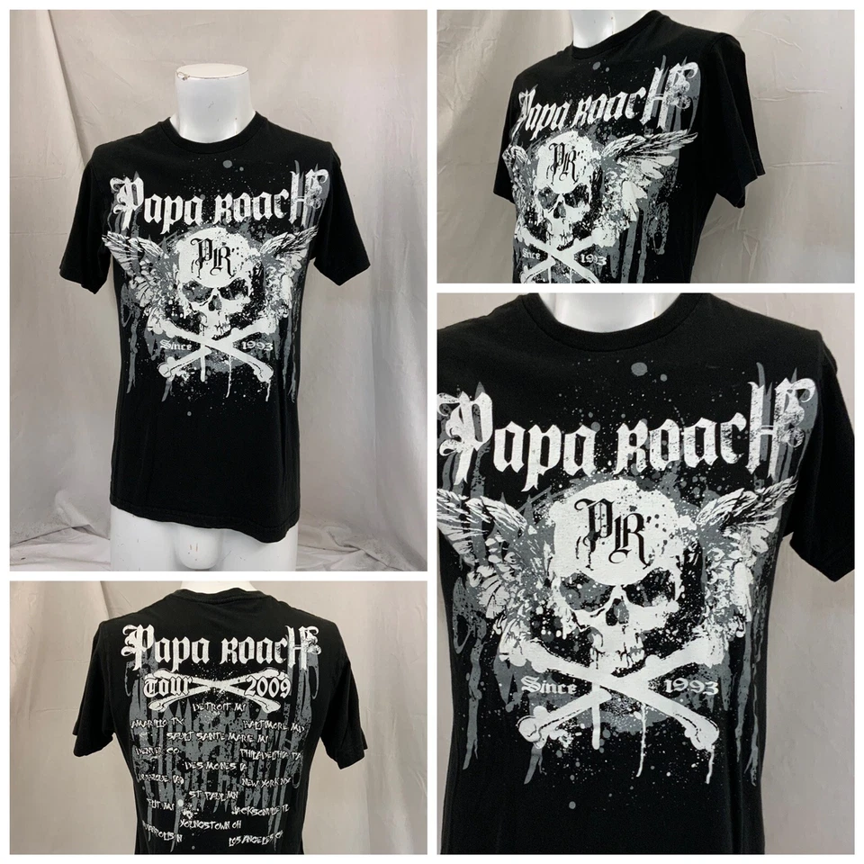 Papa Roach Tour 2009 Concert Tee Shirt S Black Crew Cotton Mint YGI S1-301 - Image 1 of 4