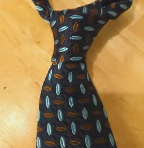 Sulka Men's 100% Silk Tie Made In France Blue and Brown Ovals 3.75 x 59.25 - Picture 1 of 7