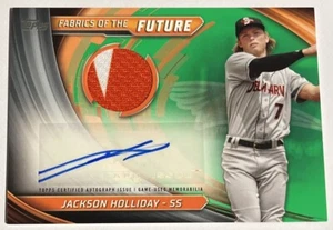 2024 Topps Pro Debut Jackson Holliday Fabrics of the Future Auto Relic Green /99 - Picture 1 of 7