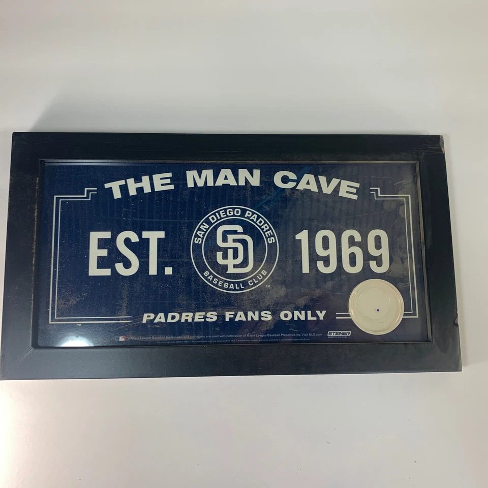 San Diego Padres Man Cave Sign 6x12 Framed Photo With Authentic Game-Used Dirt - Image 1 of 4