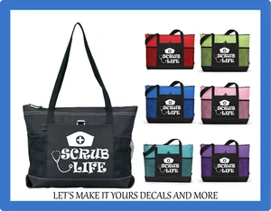 SCRUB LIFE NURSE CNA MEDICAL SPORTS SCHOOL GYM BAG CUSTOM ZIPPERED TOTE PURSE - Picture 1 of 8