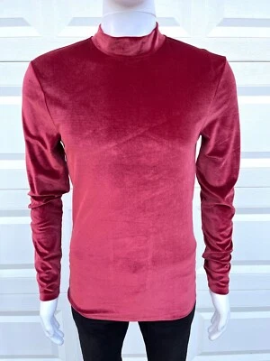 Manga Larga Cuello Tortuga Simulado Terciopelo Borgoña Rojo Terciopelo Ajuste Muscular Diseño ASOS M Foto 1 de 4