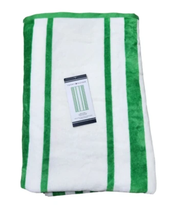 Tommy Hilfiger Toalla de Playa Rayas Verde Blanco 36" x 68" 100% Algodón Foto 1 de 3