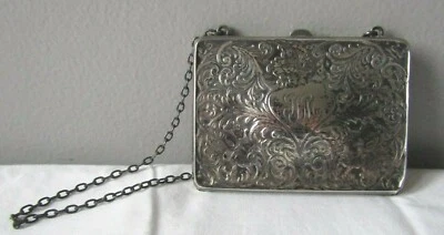 Blackinton Art Nouveau Sterling Silver Repousse Floral Scroll Work Purse Silk - Image 1 of 4