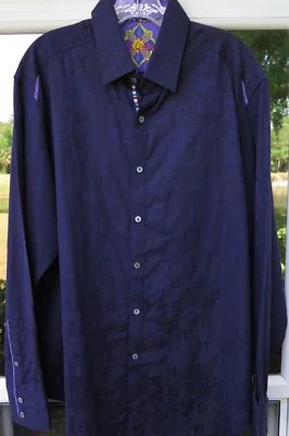 Robert Graham Mens Long Sleeve Cotton Dark Blue Textured Casual Shirt Large EUC - Image 1 of 4