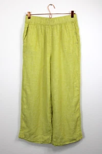 Tahari 100% Linen Wide-Leg Crop Pants Elastic Waist Pockets Lemongrass Size M - Picture 1 of 8
