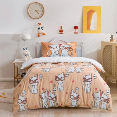 Juego de funda de edredón para niños con dibujos animados en 3D animales patrón de gato juegos de ropa de cama fundas de almohada Foto 1 de 4