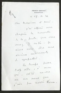 Lettera con autografo del Ministro delle Finanze Ungherese - 1936 - Picture 1 of 2