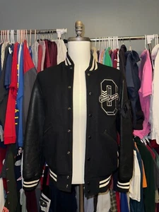 OVO x Roots 2017 Black Cream Leather Varsity Jacket October's Very Own Small - Picture 1 of 9