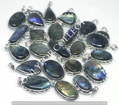 Venta Lote de 10 colgantes de diseño enchapados en plata de ley 925 con piedras preciosas de labradorita Foto 1 de 4