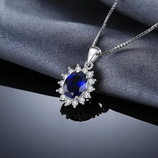 JewelryPalace Princess Sapphire Simulated 925 Sterling Silver Gemstone Necklace - Image 1 of 4