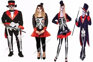 New Men's Ladies Bone Jangles Day Of Dead Halloween Skeleton Fancy Dress Costume - Picture 1 of 8