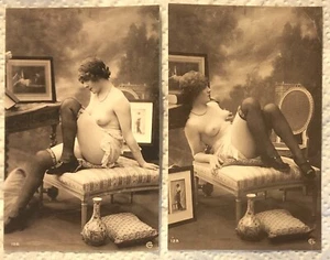 2 EDLE ANTIKE FRANZÖSISCHE AKT FIGUR FOTO VINTAGE POSTKARTEN AGELOU STUDIOS PARIS - Bild 1 von 2