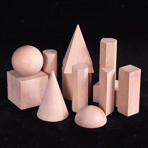 12 Pieces Wood Geometric Solids Shapes Stacking Construction - Picture 1 of 7