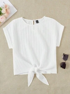 SHEIN Dreamara Solid Knot Hem Batwing Sleeve Blouse Size 10 - Picture 1 of 2