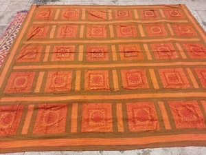 Colcha de terciopelo ceremonial naranja hecha a mano India King Asia espejos Kantha A - Imagen 1 de 6
