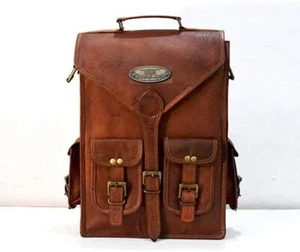 Leather Bag Real Backpack Travel Rucksack Vintage Handmade Laptop Men (18 inch) - Picture 1 of 4