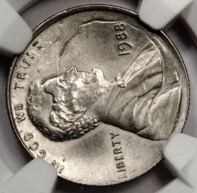 1988 NGC MS65 Cent Struck on Struck Dime Double Denomination Mint Error 2 Faces - Image 1 of 4