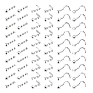 60pcs Stainless Steel Nose Stud Bone Screw L Nostril Ring Piercing Body Jewelry - Picture 1 of 9