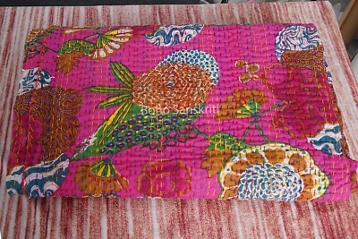 Bohemian fruit print Queen size quilt Indian kantha blanket organic cotton throw - Image 1 of 4