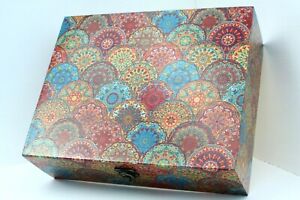 Wood handmade hinged art/craft/storage/trinket box decoupage Mandala designs