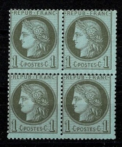 FRANCE STAMP YVERT SCOTT # 50 " CERES 1c OLIVE GREEN BLOCK OF 4 " MNH-MH VF W535 - Picture 1 of 2