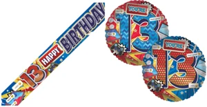 Happy 13th Birthday Gamer Gadgets Luftballon & Banner Set Party Deko - Bild 1 von 3