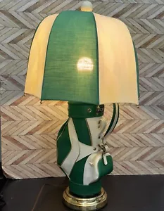 Vtg Leather Golf Bag Lamp Umbrella Shade Michigan State Spartan MSU Green 30x19 - Picture 1 of 21